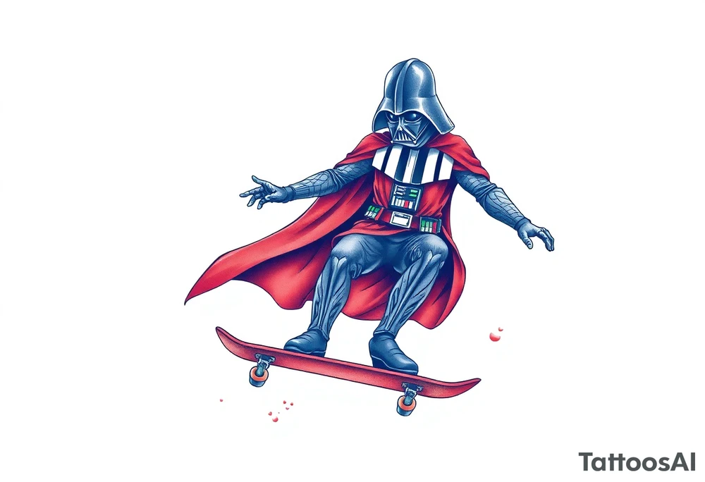 Darth Vader skateboarding >
blue & red tattoo idea