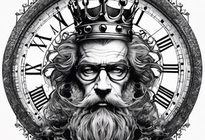 a mad scientist with a crown made out of clocks tattoo idea