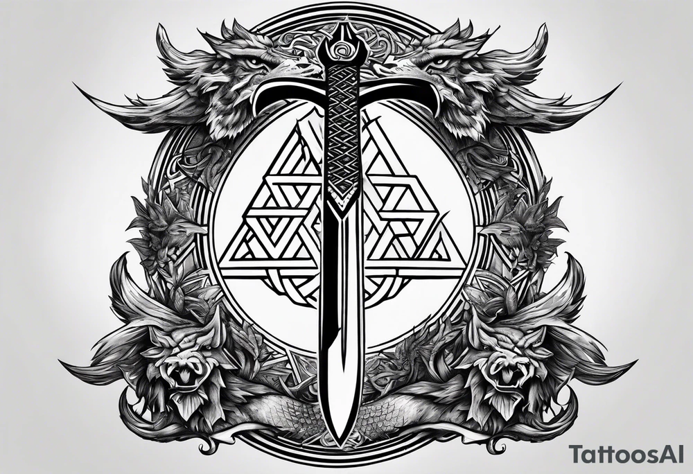 Valhalla valknut sword axe Dragon tattoo idea