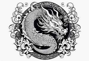 Asian Māori dragon, koi, water, black tattoo idea