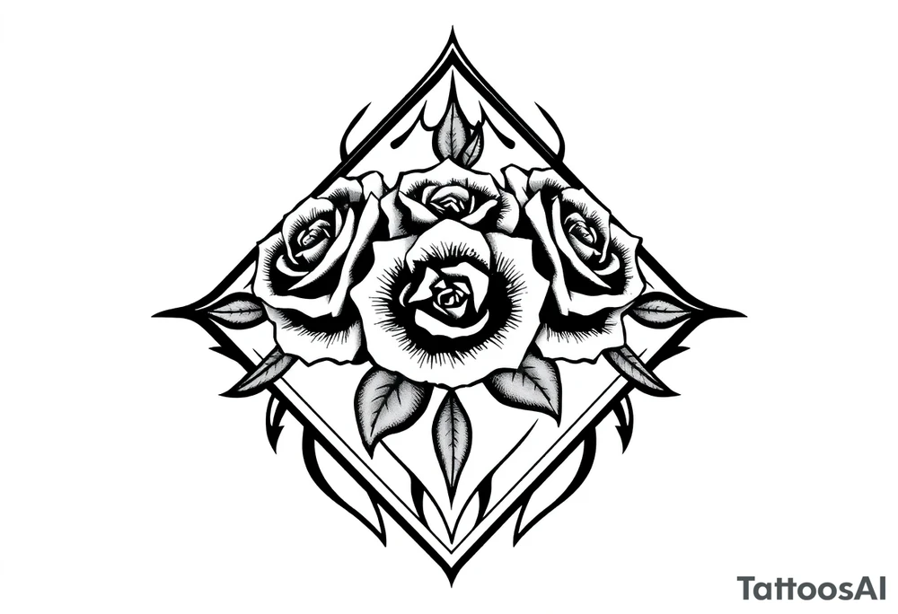 Roses inside of an elongated diamond shape tattoo idea
