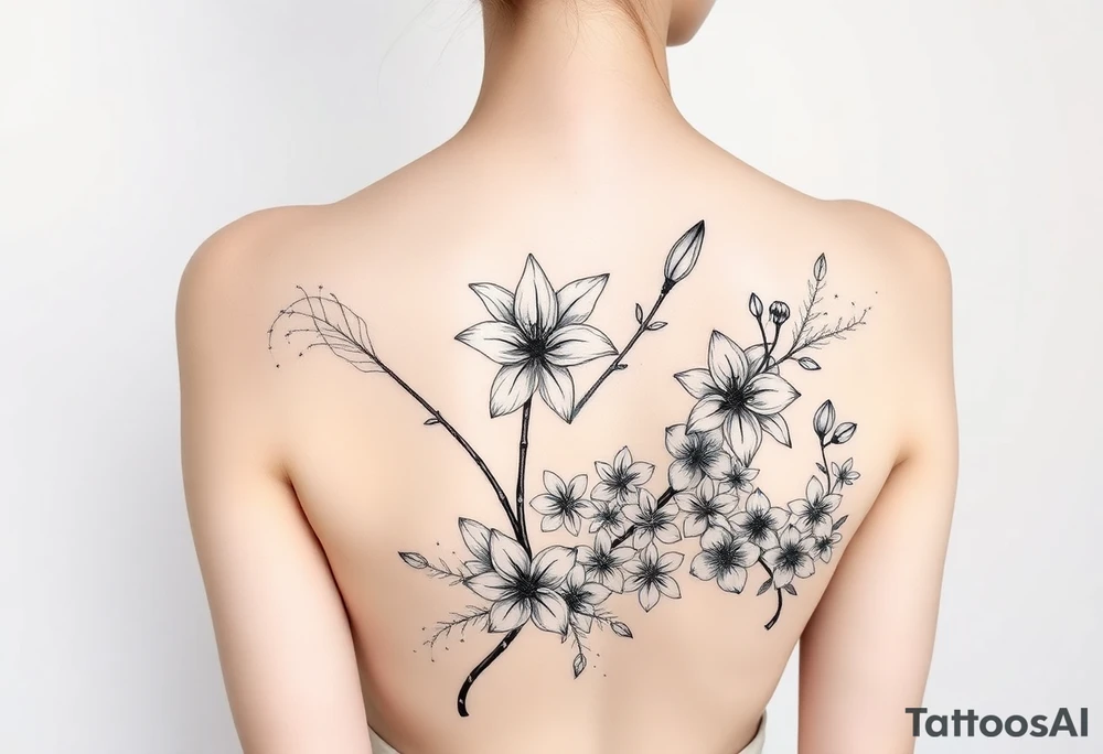 spider lily plants with cherry blossoms in a floral wrap on the arm tattoo idea