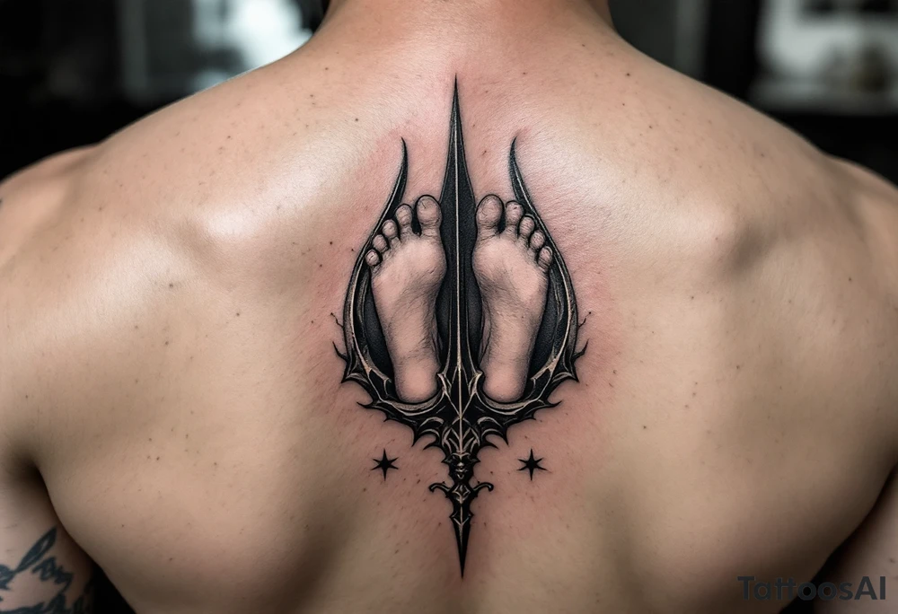 barefoot behind trident tattoo idea