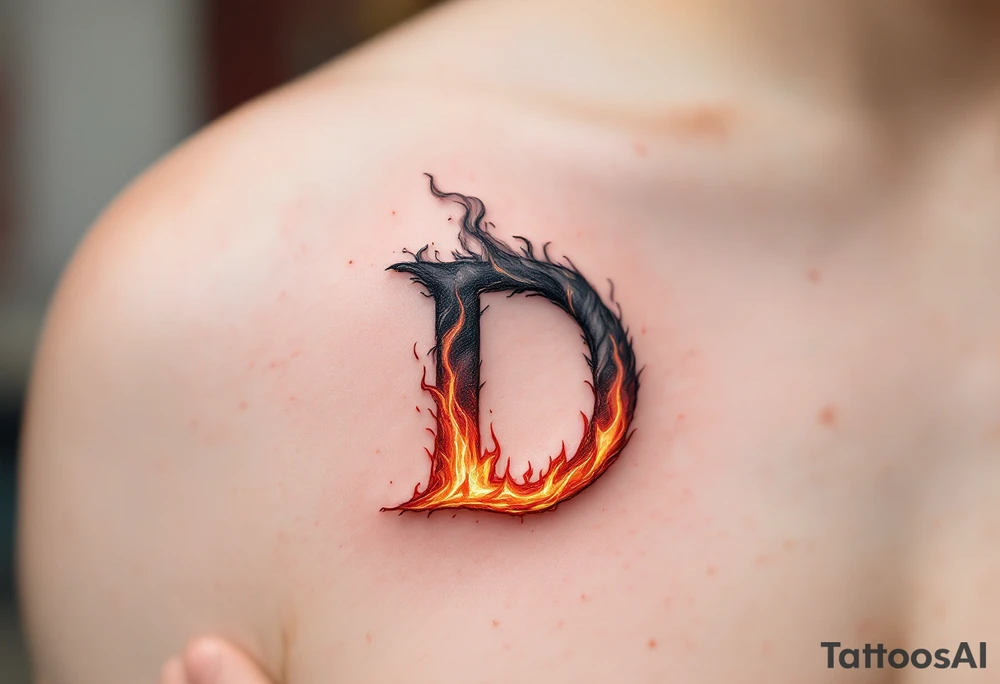 Fire & Smoke D – A fiery D with bright red and orange flames licking up the sides, with smoky gray wisps rising off the top. tattoo idea