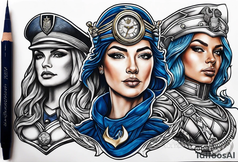 Navy diver lady justice family lawyer tattoo idea