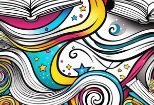 Books with sparkles and swirls tattoo idea