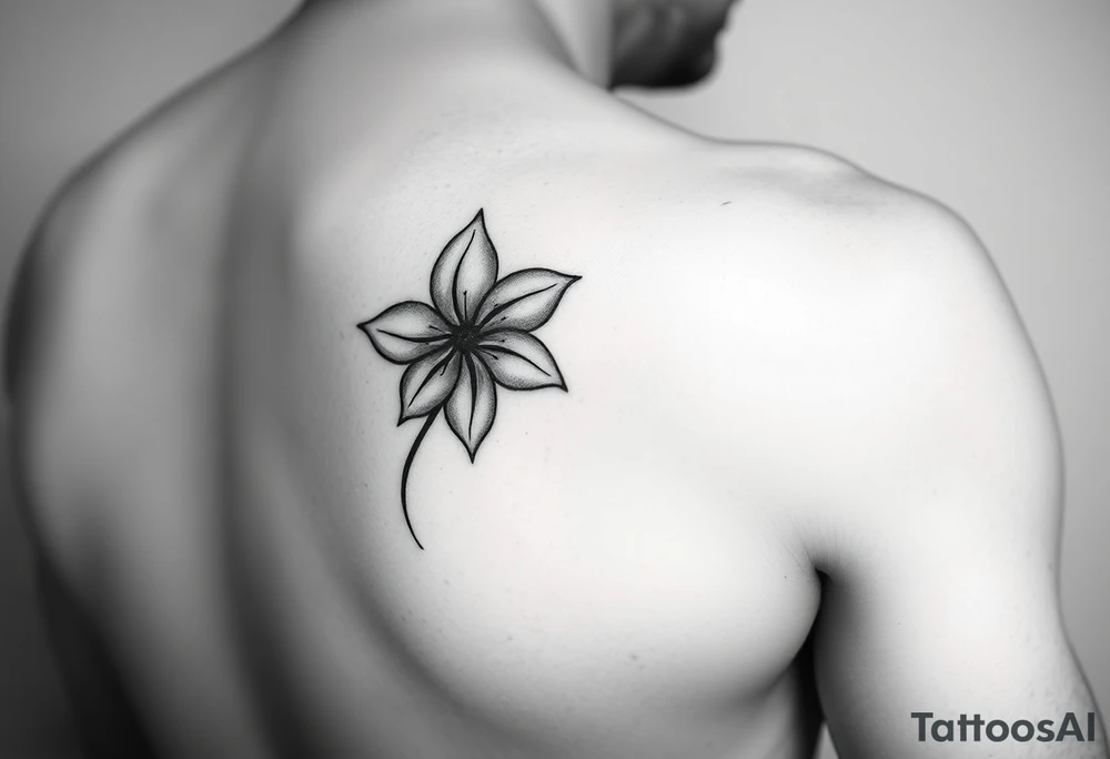 Hong kong flag, no stars inside the flower, the center of the flower is on the right elbow and wraps around the right 
arm. tattoo idea