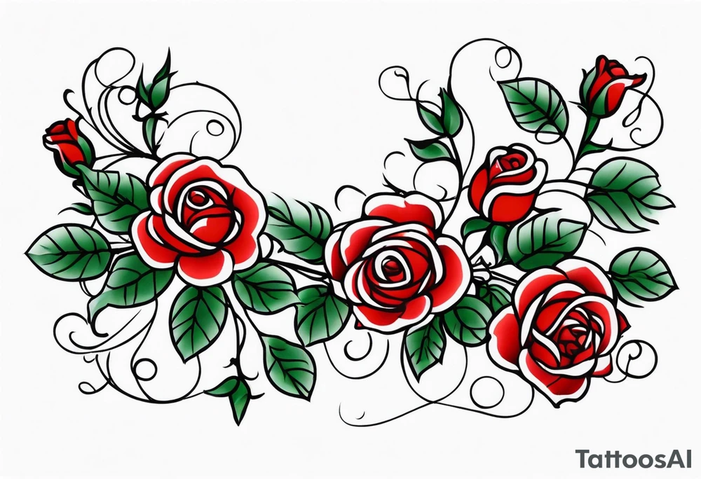 sleeve tattoo traditional style with lots of small roses on a vine tattoo idea