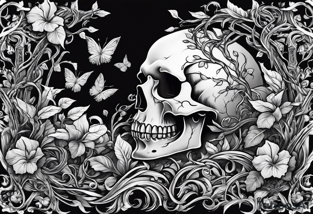 Leafy vines with grave yard tattoo idea