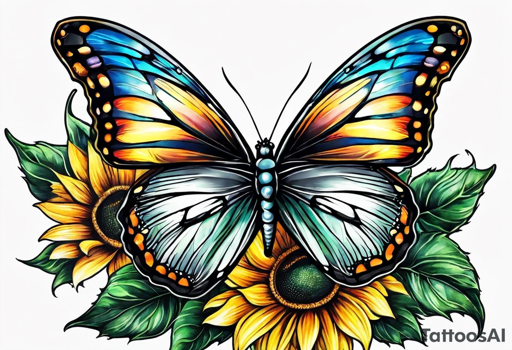 Half butterfly half sunflower tattoo idea
