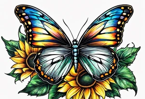 Half butterfly half sunflower tattoo idea