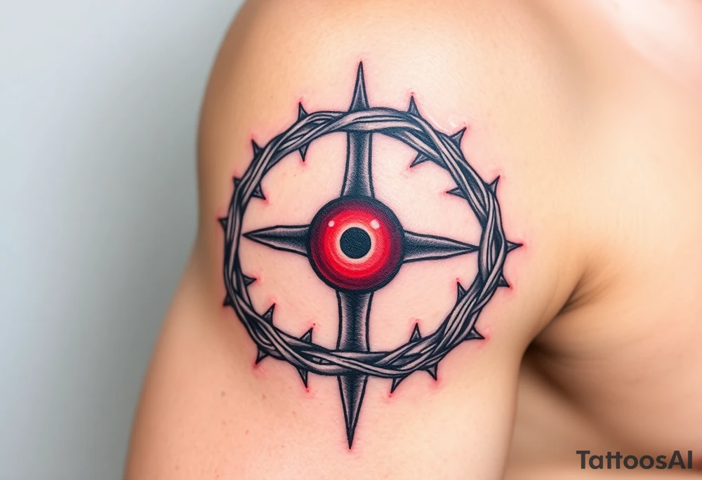 A Crown of Thorns Around a red-Eyed Cross tattoo idea