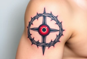 A Crown of Thorns Around a red-Eyed Cross tattoo idea