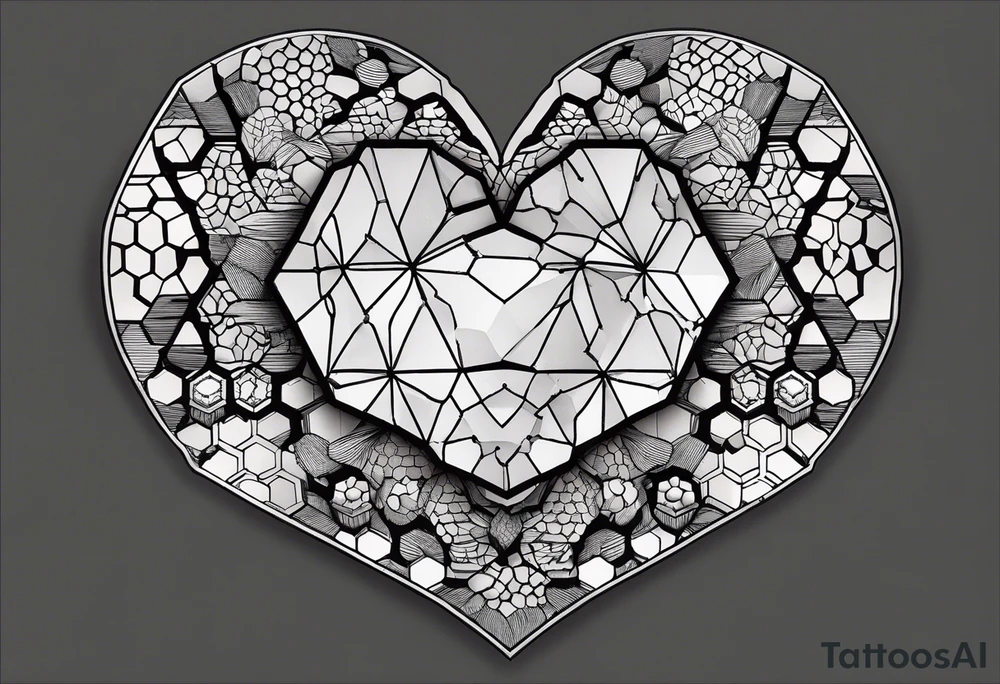 heart made of hexagons with black borders tattoo idea