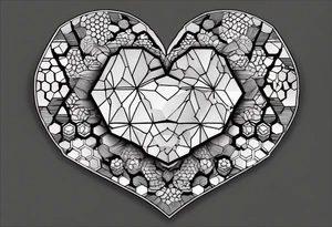 heart made of hexagons with black borders tattoo idea