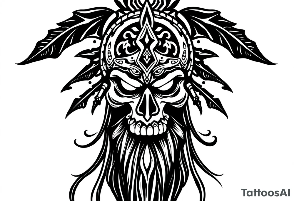 long shaman  style mytical bold line with ancient rhyme tattoo idea