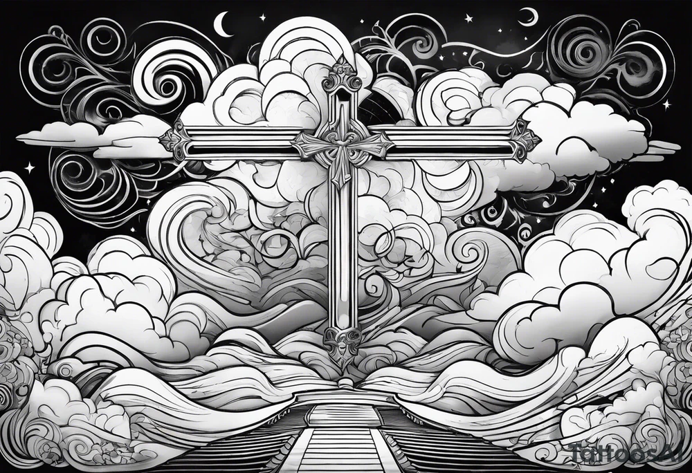 cross with clouds tattoo idea