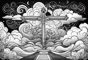 cross with clouds tattoo idea