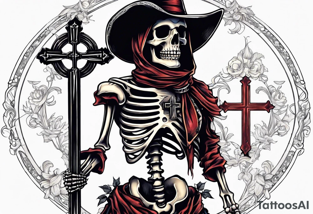 skeleton walking with a cross tattoo idea