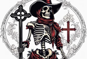 skeleton walking with a cross tattoo idea