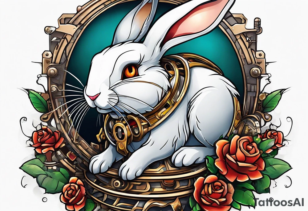 Cartoon rabbit with mechanical arms tattoo idea