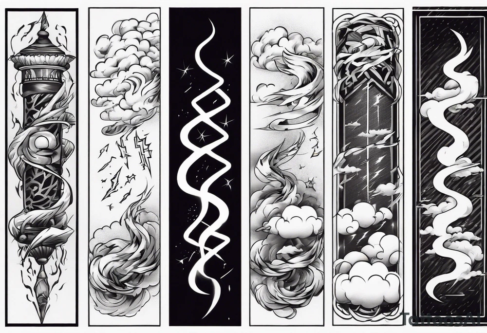 forearm sleeve lightning and clouds pattern tattoo idea