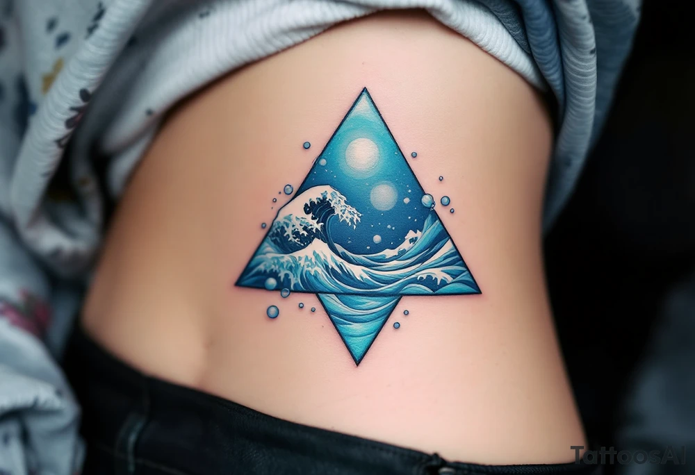 A blue triangle filled with waves and bubbles, symbolizing the element of water and emotion. tattoo idea