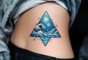 A blue triangle filled with waves and bubbles, symbolizing the element of water and emotion. tattoo idea