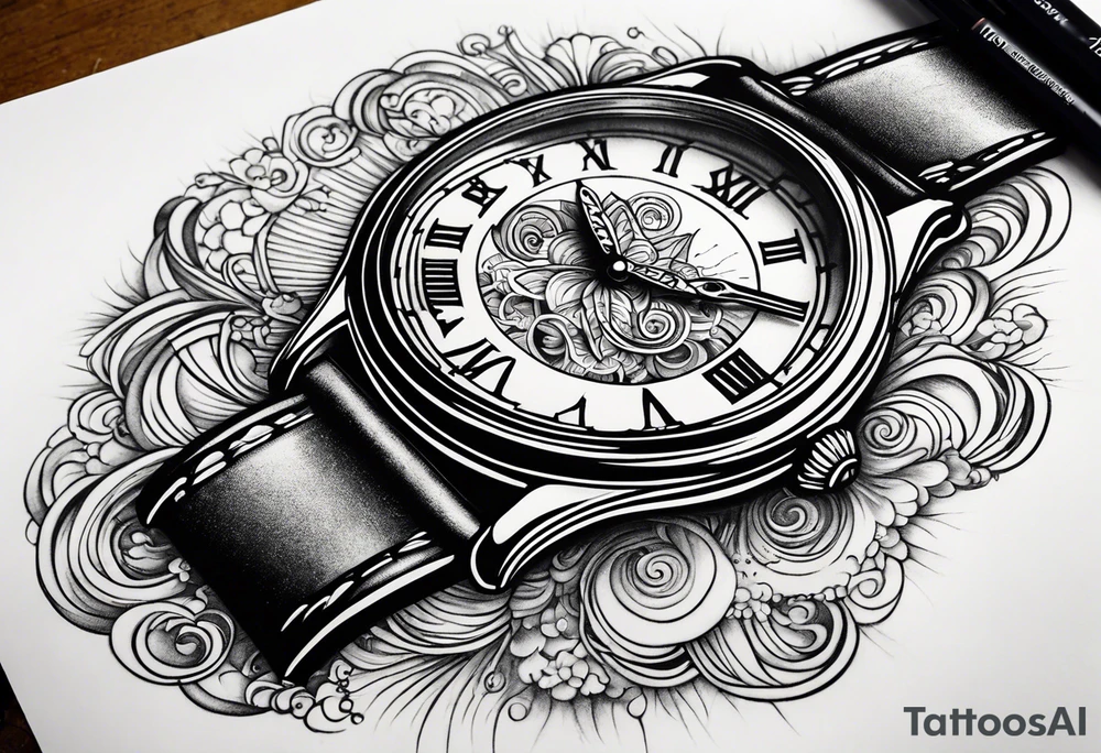 making time count. wristwatch sand flying around hourglass tattoo idea making time count. wristwatch sand flying around hourglass tattoo idea