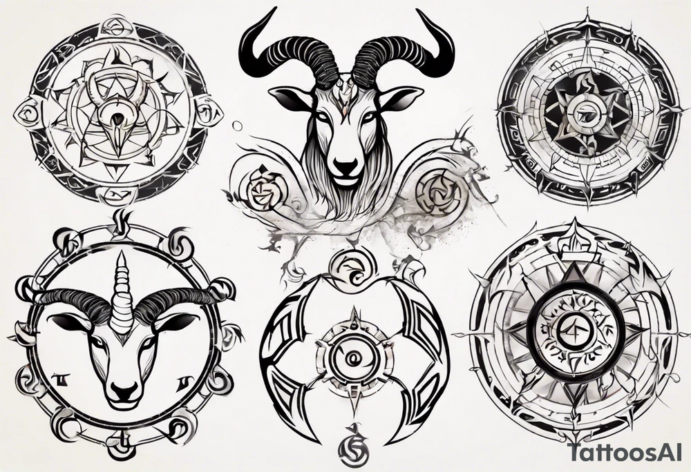 Capricorn zodiac wheel chakra style spiritual symbols tattoo idea