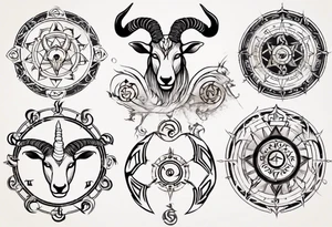 Capricorn zodiac wheel chakra style spiritual symbols tattoo idea