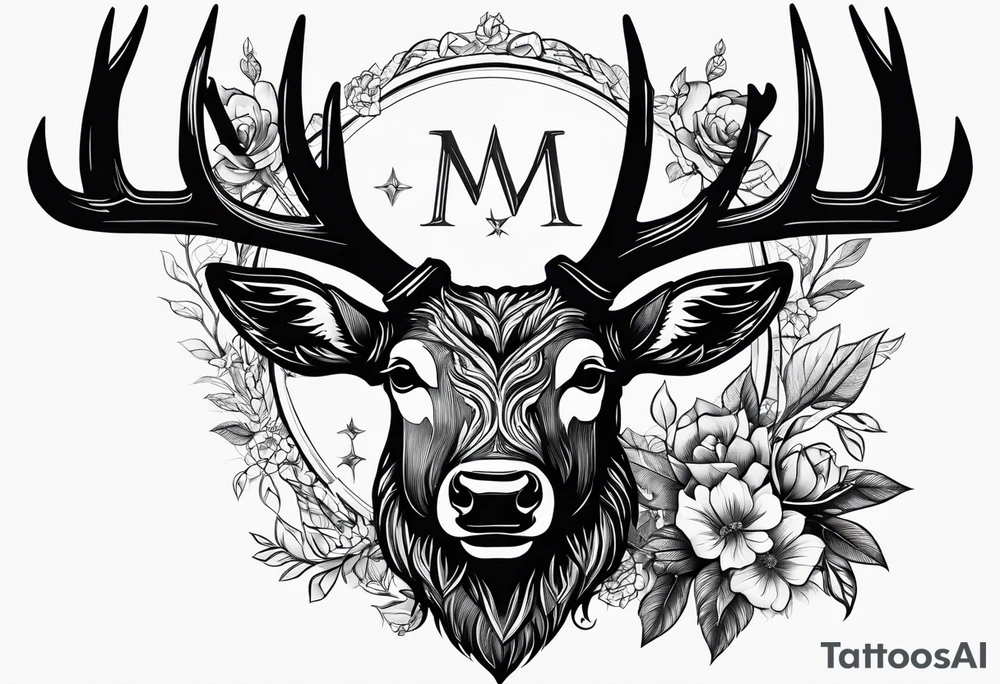 Western stag no flowers tattoo idea