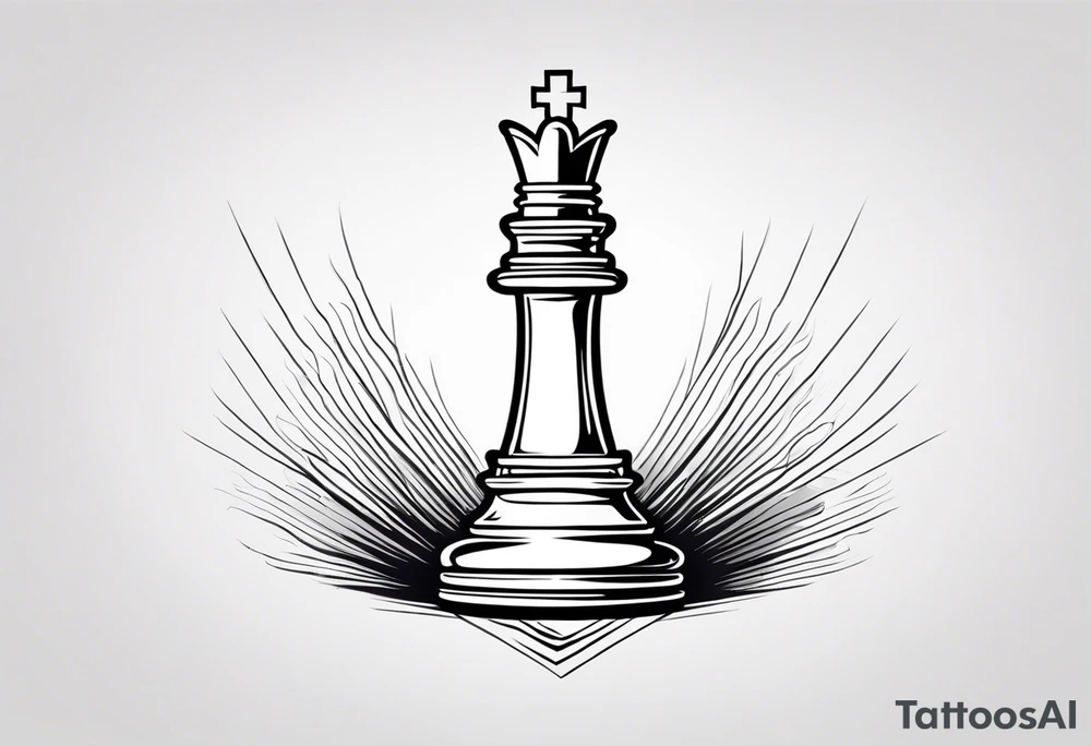 soft chess queen piece contour with spiritual rays coming out on the top tattoo idea