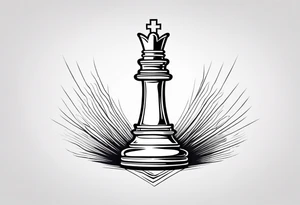 soft chess queen piece contour with spiritual rays coming out on the top tattoo idea