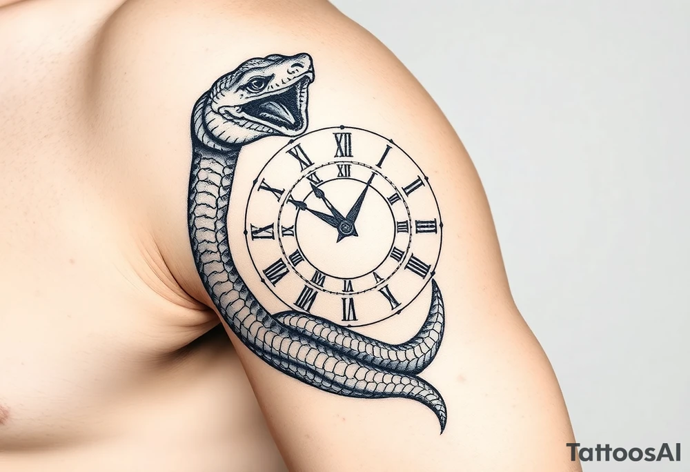 Snake wrapped around clock tattoo idea