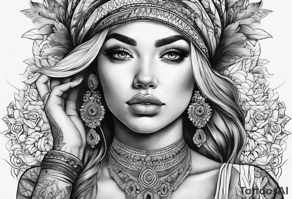 Maria com um terço em suas mãos chorando tattoo idea