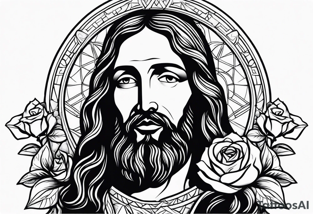 Jesus with two roses tattoo idea