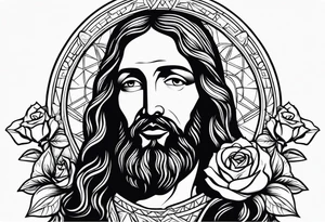 Jesus with two roses tattoo idea