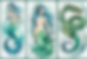 a blue-green Naiad next to a sea serpent tattoo idea