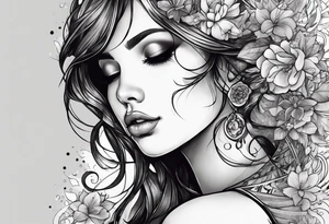 girl making a wish with tears in her eyes. broken pictures and coupled paper next to her tattoo idea