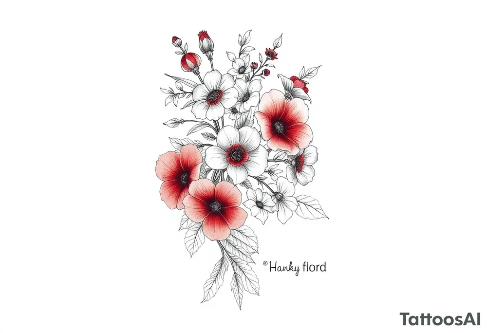 Full sleeve tattoo design of larkspur and hawthorn flowers, highly detailed line art, RED ink, elegant botanical style, intertwined composition, no shading, no human mock-up, clean stencil style suitable for tattooing, fit fully within boundaries. LINE ART ONLY, REMOVE HUMAN, NO SKIN, NO ARM, NO HUMAN BODY PARTS tattoo idea