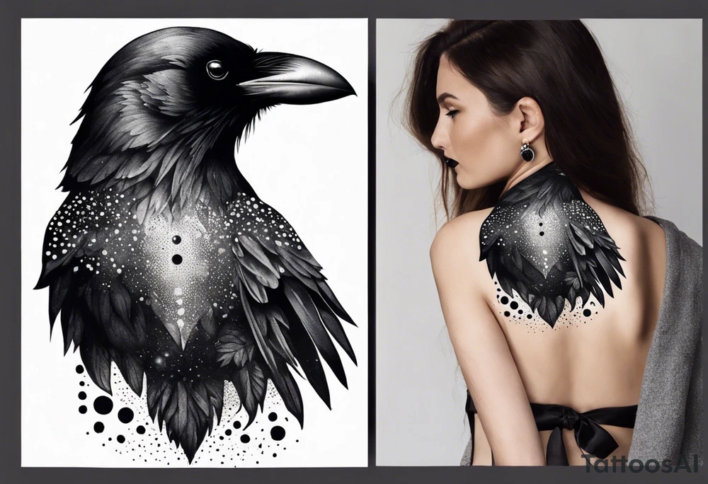 tall Raven chest facing out tattoo idea
