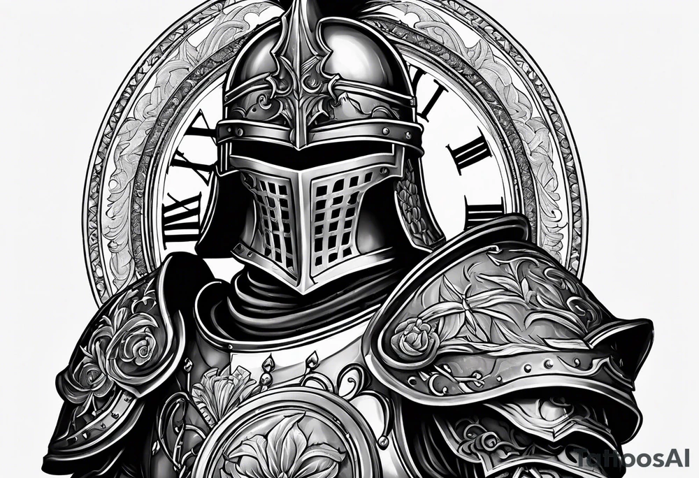 knight with heavy armor with clock and less detail tattoo idea knight with heavy armor with clock and less detail tattoo idea