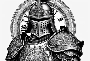 knight with heavy armor with clock and less detail tattoo idea