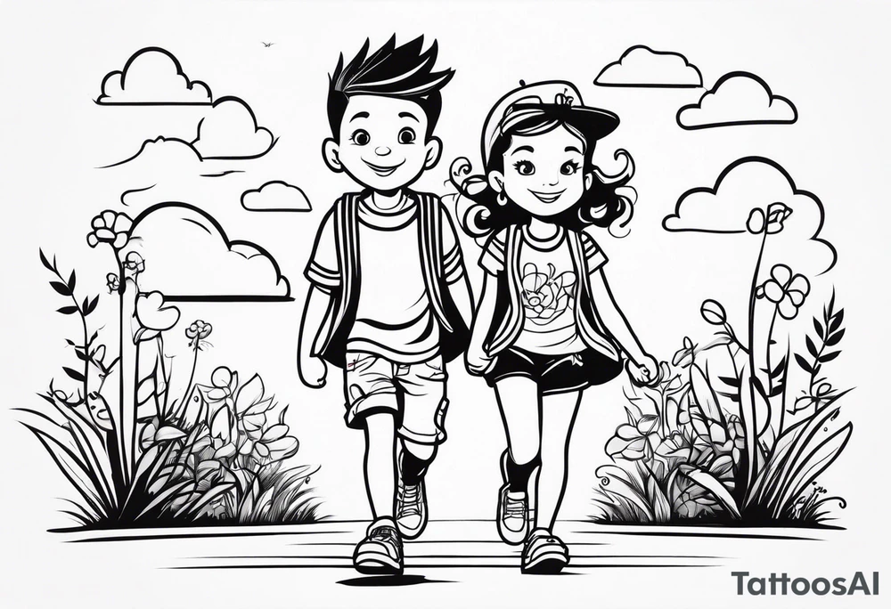 1 boy 2 girls walking tattoo idea