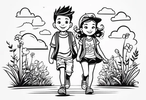 1 boy 2 girls walking tattoo idea