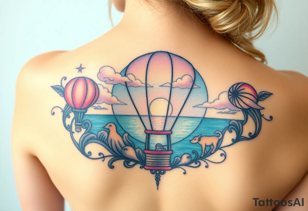 Ocean view from inside of a hot air balloon tattoo idea