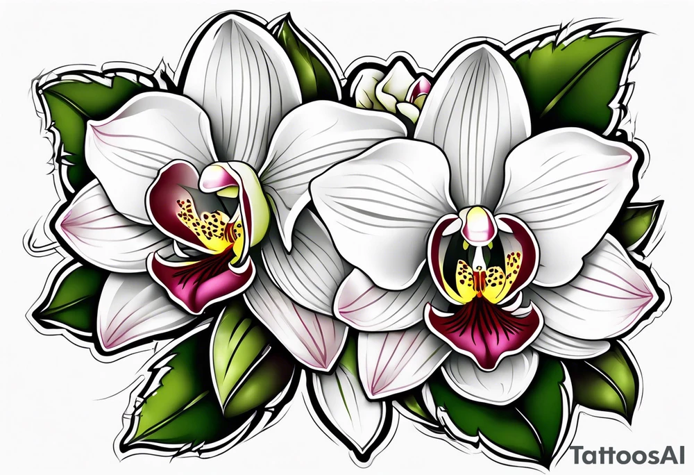 Small Cymbidium orchid rose on each side tattoo idea