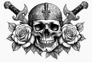Sword and skull wrapped in roses tattoo idea