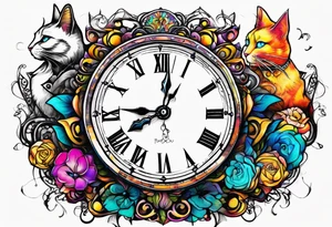 Semicolon chester cat on Alice in wonderland broke clock hour glass tattoo idea